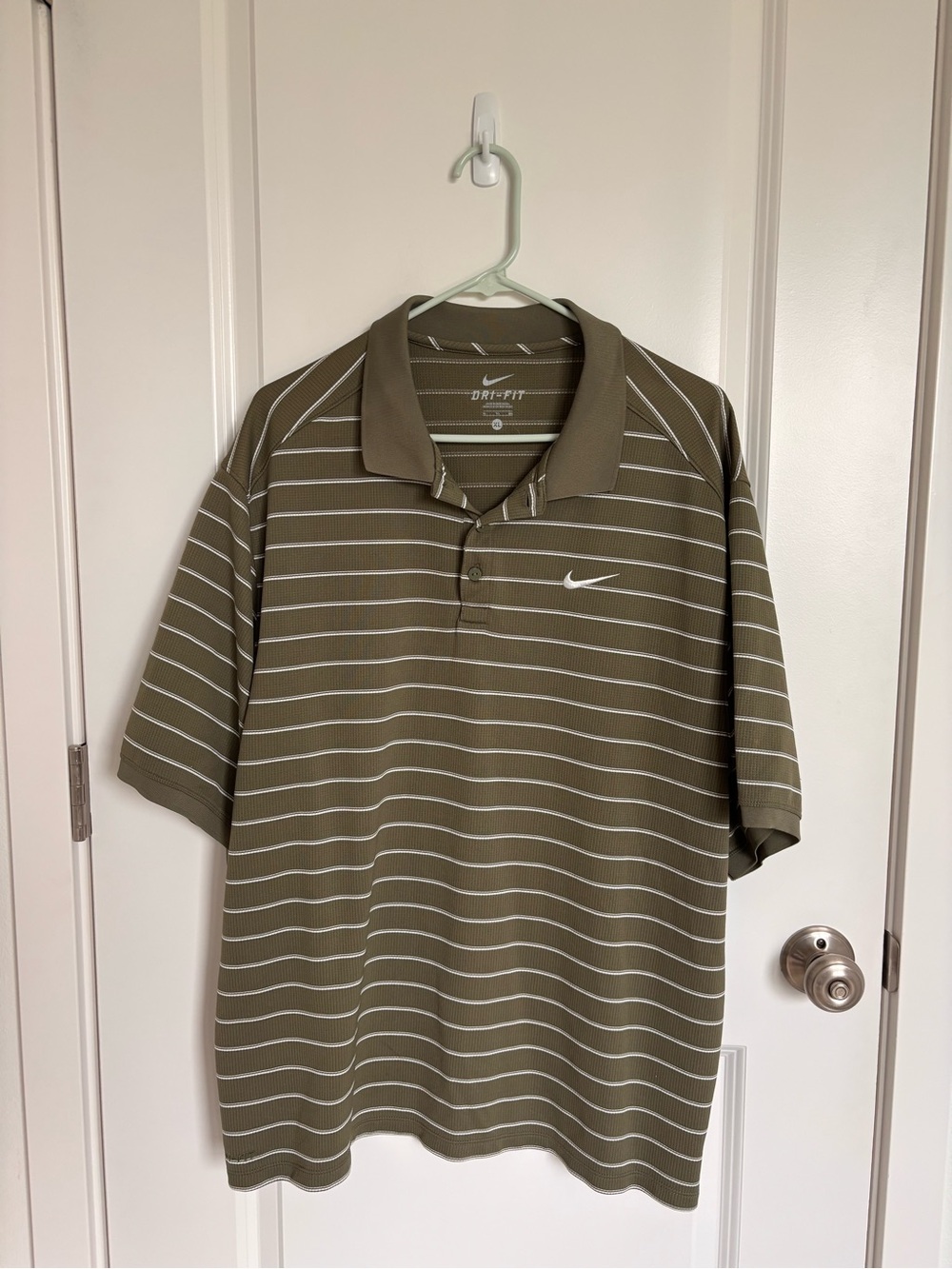 Nike Olive Green Striped Dri-FIT Polo
